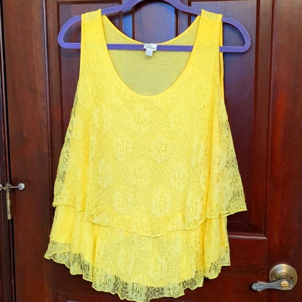 Lace and jersey swing tank, yellow, 2x